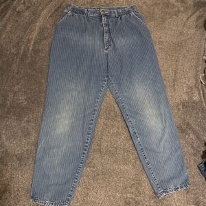 Vintage Lee Pinstripe Jeans Womens 16 Petite High Waist‎ Tapered Made in USA 90s